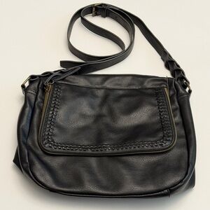 Black Faux Leather Crossbody Bag